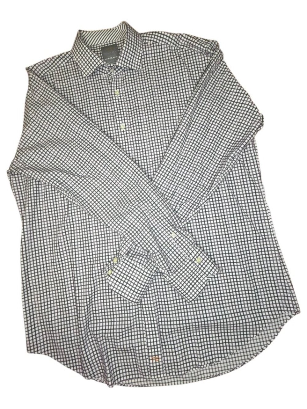 Thomas Dean Black and Purple Checkered Long Sleeve Shirt With Flip Cuffs-Size XL